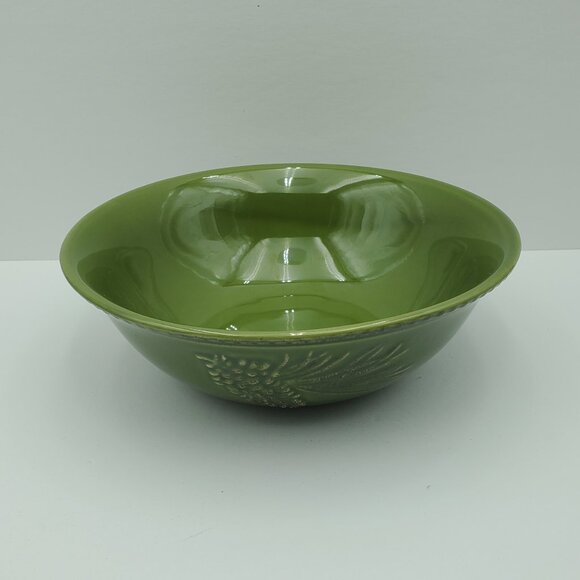 Paula Deen Southern Pine Serving Bowl Green Embossed Pinecone Vegetable Bowl - Picture 2 of 6